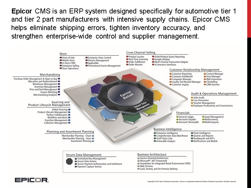 Epicor CMS is an ERP system designed specifically for automotive tier 1 and tier